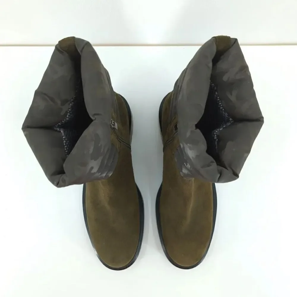 AQUATALIA Women's 6.5 Lori Boots Herb Olive Green Camouflage Suede Puffer NWOB
